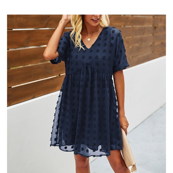 Women Summer Dress V-Neck Dot Short Sleeve - Picture 1 of 6